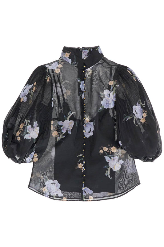 Zimmermann illustrated blouse with pleated sleeves