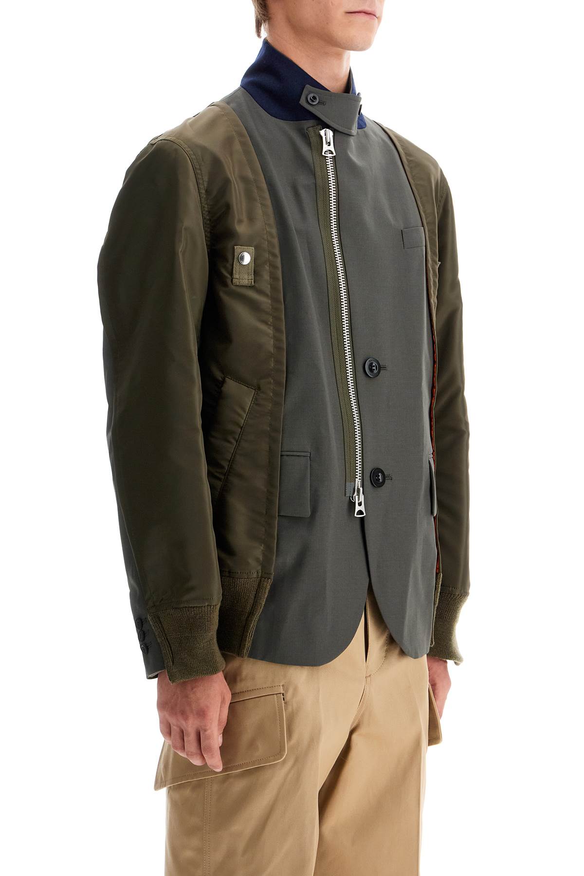 Sacai hybrid nylon and wool blend jacket.