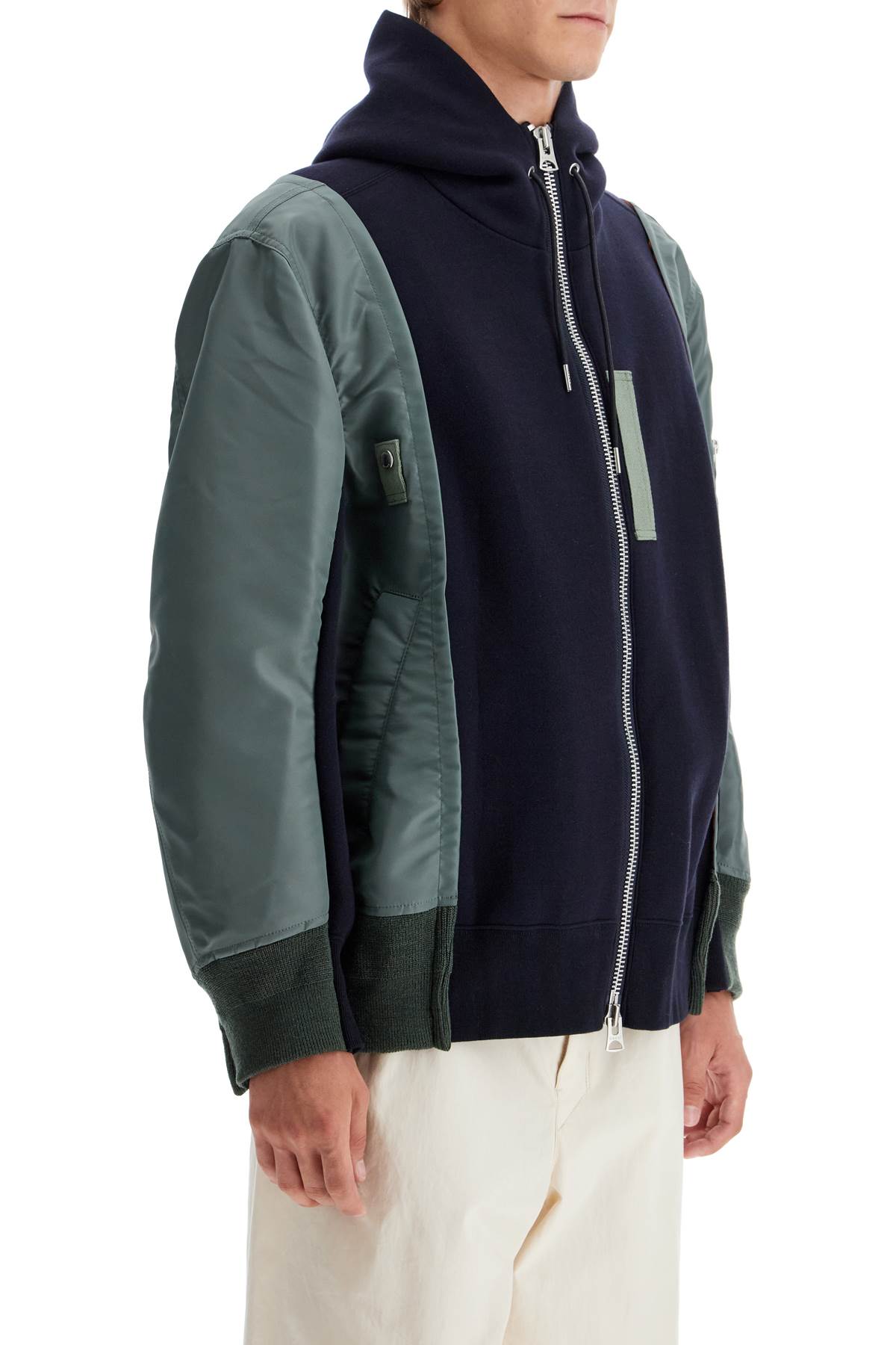 Sacai hybrid sweatshirt with zip and hood