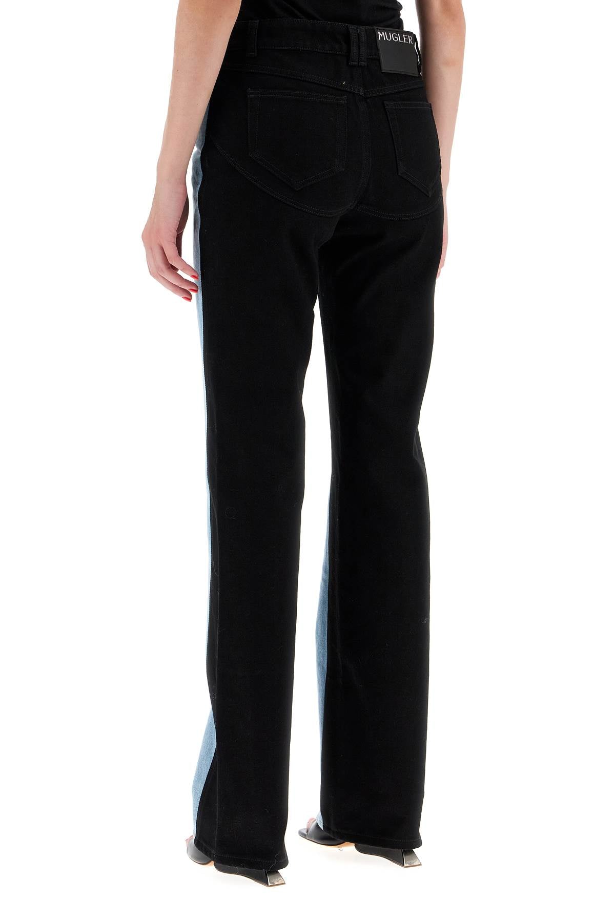 Mugler bicolor straight leg jeans with two