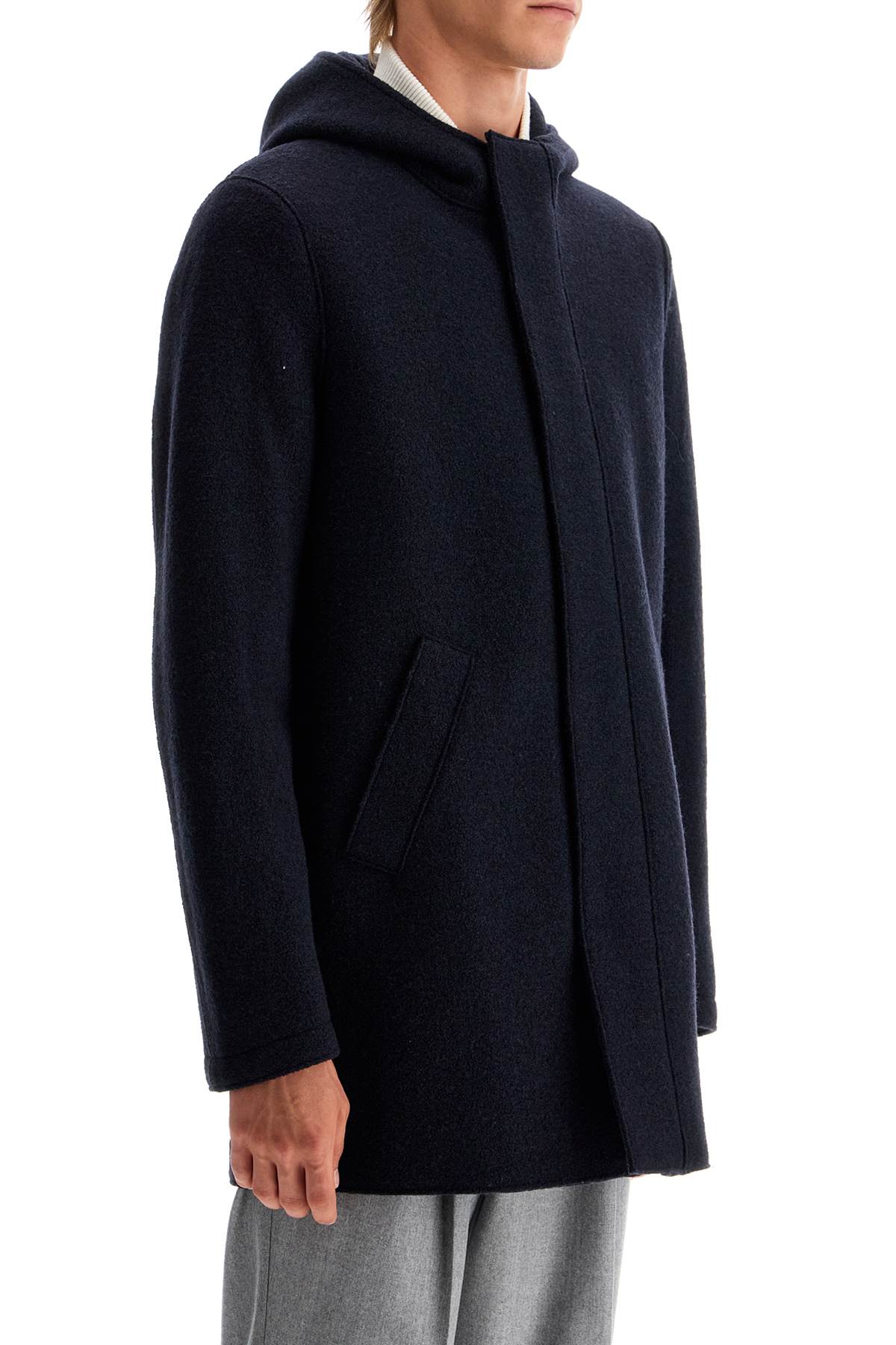 Harris Wharf London hooded wool coat in boiled wool