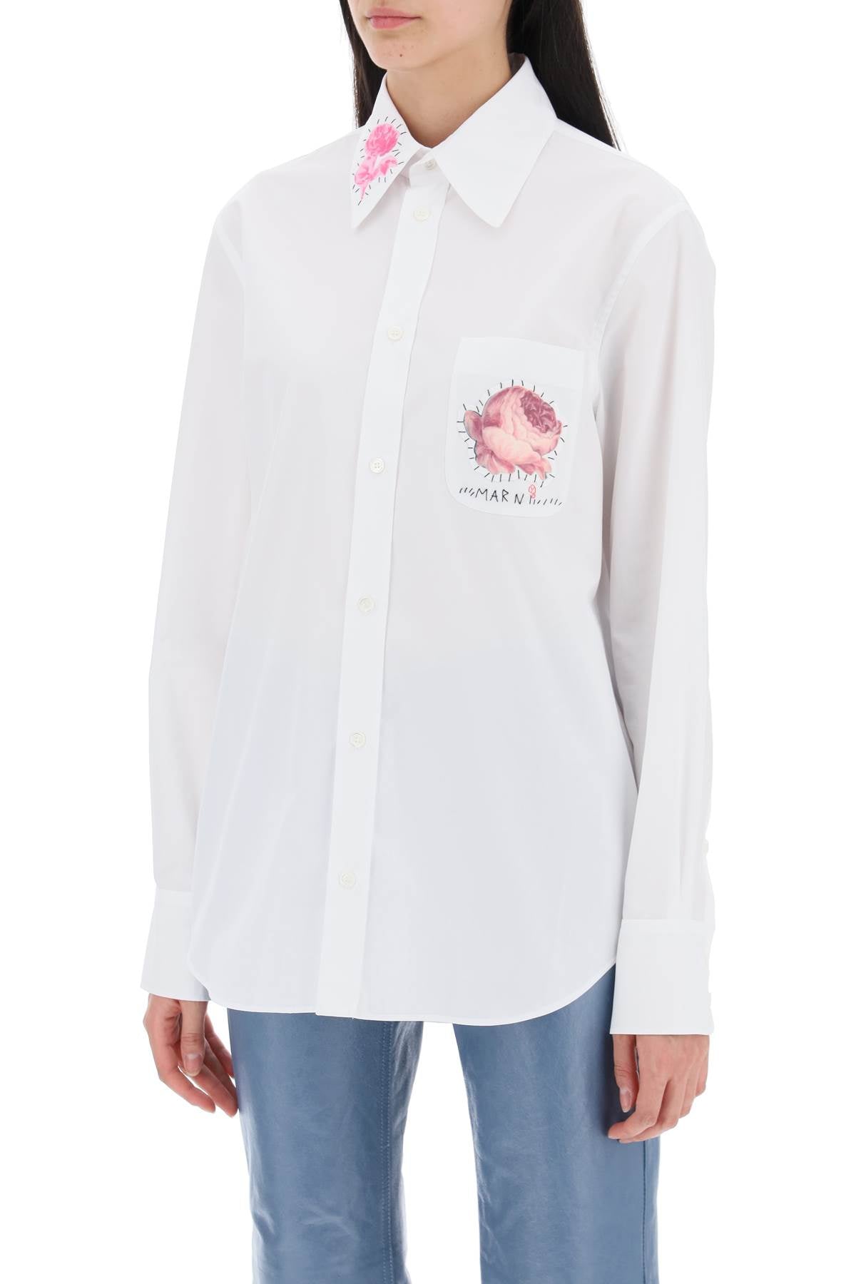 Marni "shirt with flower print patch and embroidered logo