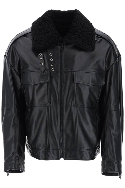 Dolce & Gabbana leather-and-fur biker jacket