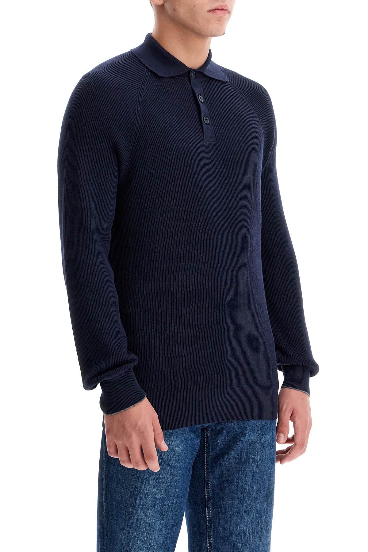 Brunello Cucinelli long-sleeved cotton knit polo shirt for men