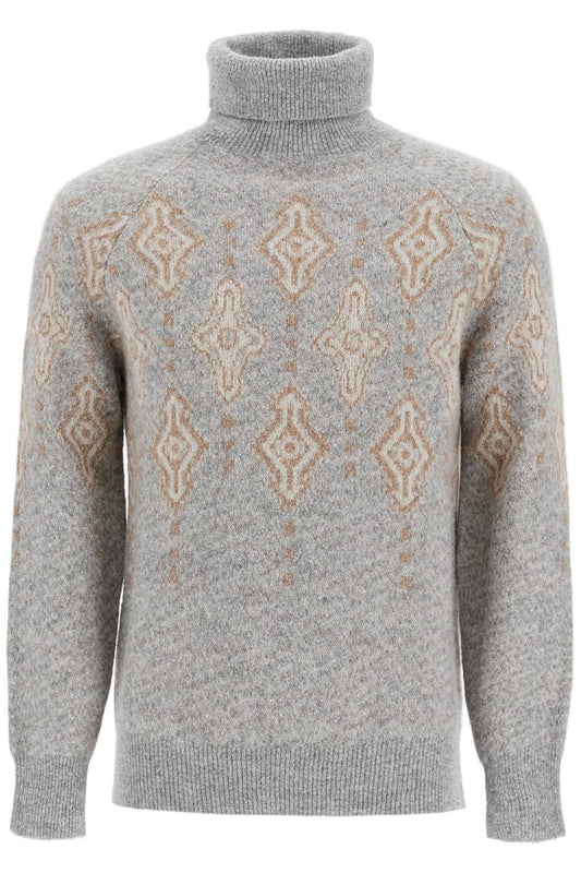 Brunello Cucinelli geometric jacquard turtleneck sweater