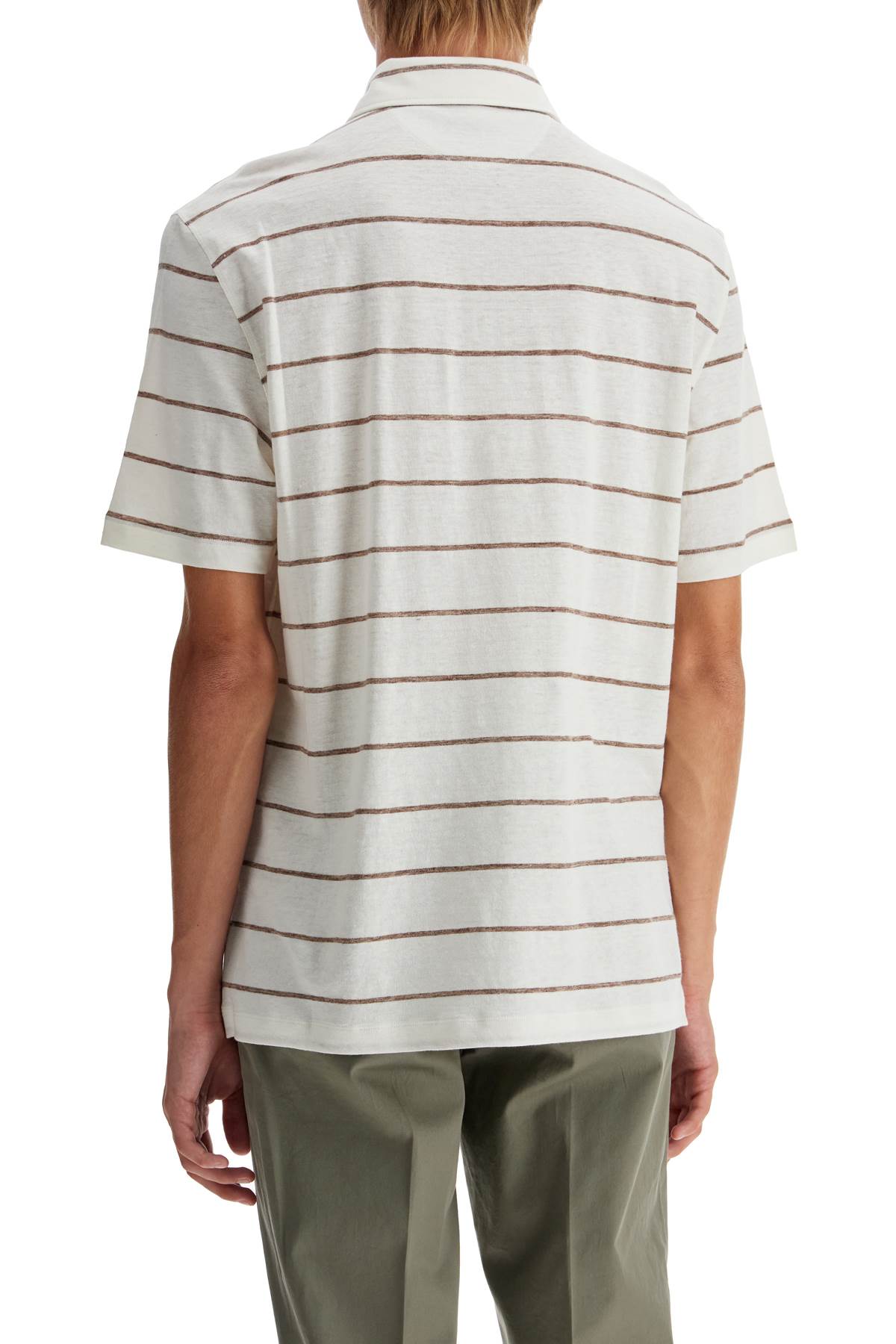 Brunello Cucinelli striped linen and cotton polo shirt