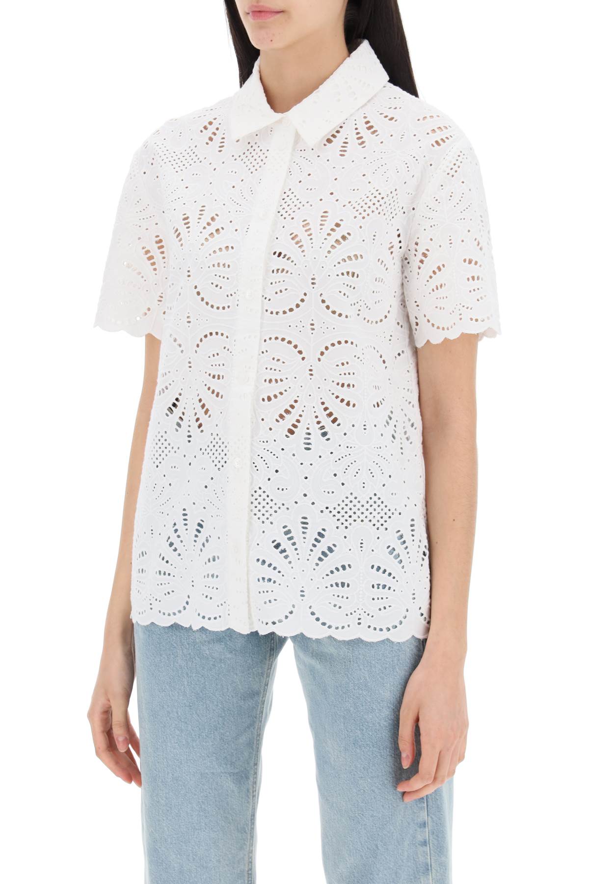 Self Portrait short-sleeved sangallo lace shirt