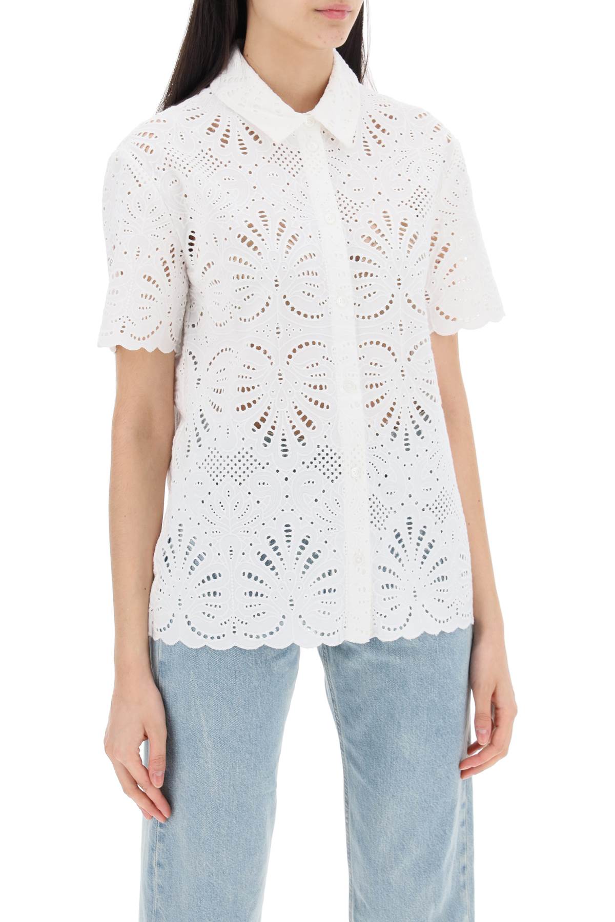 Self Portrait short-sleeved sangallo lace shirt